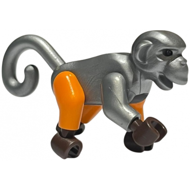 flat silver monkey with dark brown hands and feet 1 flat silver arm 1 orange arm and orange legs monkey wretch