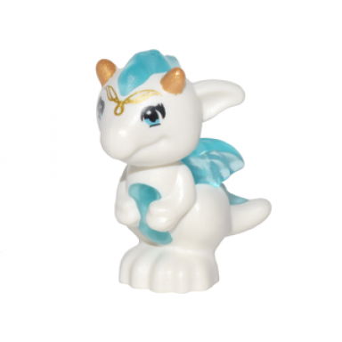 dragon elves baby with molded trans-light blue stomach spines and wings and printed gold horns and tiara pattern estari