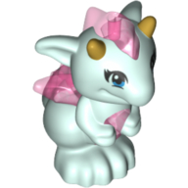 dragon elves baby with molded trans-dark pink stomach spines and wings and printed gold horns pattern lula