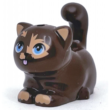 dark brown cat friends large sitting with nougat markings medium blue eyes and bright pink tongue pattern pixel