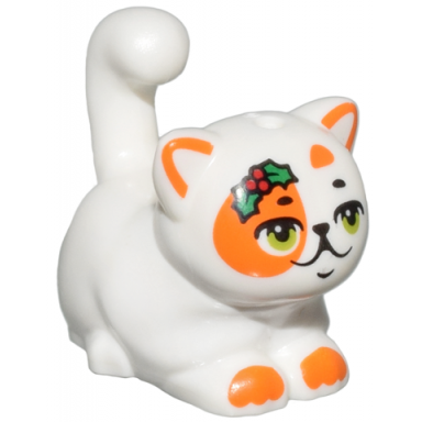 white cat friends large sitting with orange markings lime eyes green and red holly pattern churro