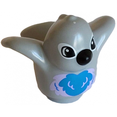 duplo bird with dark azure and lavender chest feathers black beak white eye borders pattern