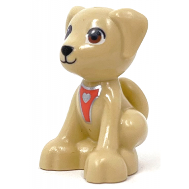 tan dog friends puppy sitting with brown eyes black nose and silver heart pattern