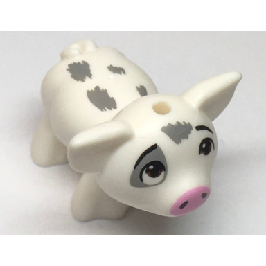 white pig friends with black eyebrows reddish brown eyes looking up bright pink nose and dark bluish gray rough spots pattern pua