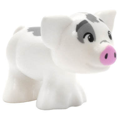 pig friends with dark bluish gray eyebrows small black eyes bright pink nose and dark bluish gray rough spots pattern pua