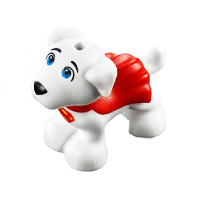white dog small super hero with blue eyes red cape and superman s logo pattern krypto