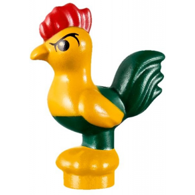 bright light orange chicken moana with dark green tail feathers heihei