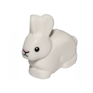 bunny rabbit with black eyes and mouth and bright pink nose pattern
