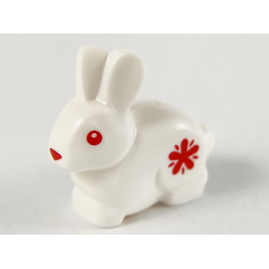 white bunny rabbit with red eyes nose and flowers pattern