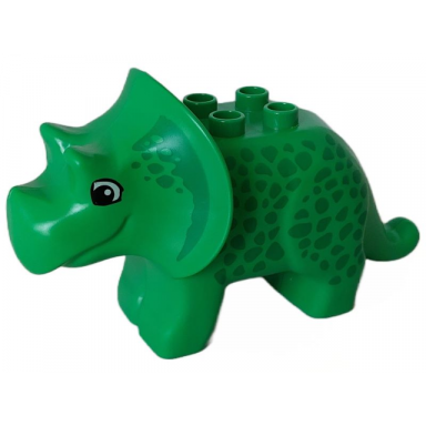 bright green duplo dinosaur triceratops adult with green spots pattern