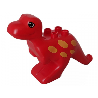 red duplo dinosaur tyrannosaurus rex adult with eyes and yellow spots pattern