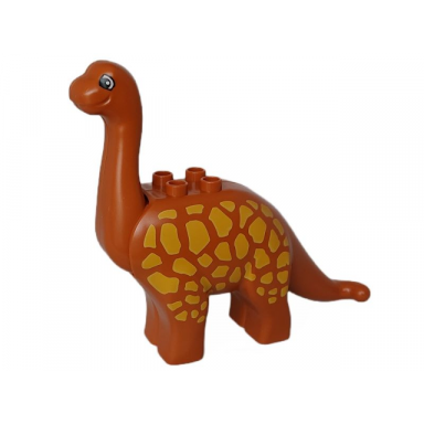 dark orange duplo dinosaur brachiosaurus adult with yellow spots pattern