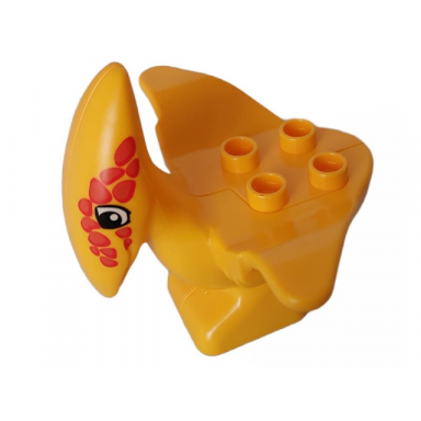 bright light orange duplo dinosaur pteranodon adult with dark orange spots with red edges pattern