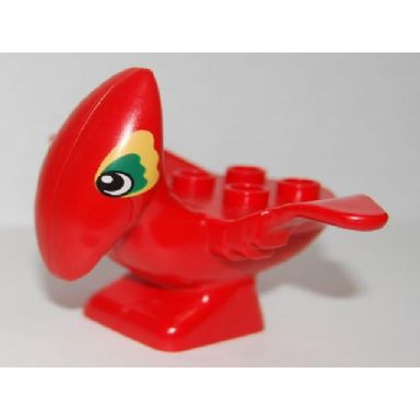 red duplo dinosaur pteranodon adult with green and yellow around eyes pattern