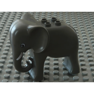 dark gray duplo elephant adult with eyes round and white tusks pattern