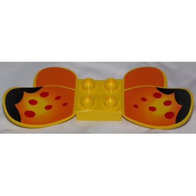 yellow duplo butterfly wings with 2 x 2 studs and multicolor pattern