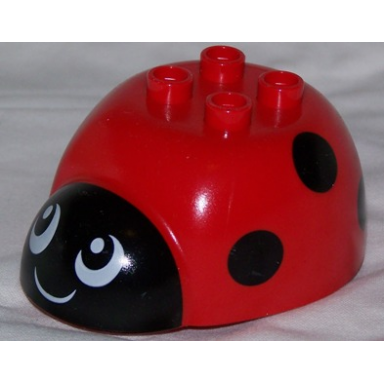 red duplo insect body with 2 x 2 studs with ladybug pattern