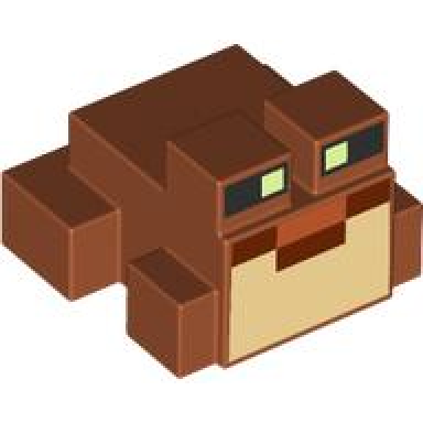 dark orange minecraft frog with black and yellowish green eyes reddish brown mouth tan vocal sac pattern