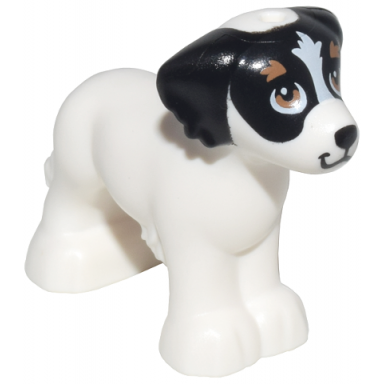 white dog friends shaggy fur ears and tail with black ears and nose stripe on forehead medium nougat eyes and eyebrows pattern daisy