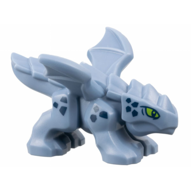 dragon baby with 4 feet and open wings with lime eyes and dark blue scales pattern riyu