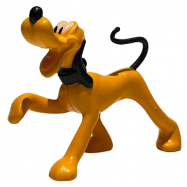 medium orange dog disney with black collar ears nose and tail white eyes pattern pluto