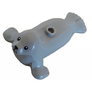 light bluish gray seal with stud on back with black eyes nose mouth and whisker dots pattern