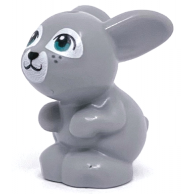 light bluish gray bunny rabbit friends sitting with dark turquoise eyes black nose and mouth and white muzzle pattern