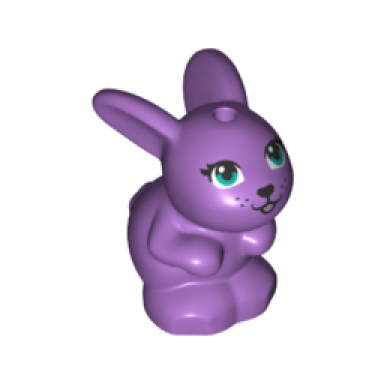 medium lavender bunny rabbit friends sitting with dark turquoise eyes black nose and mouth and bright pink tongue pattern