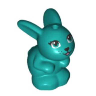 dark turquoise bunny rabbit friends sitting with dark turquoise eyes black nose and mouth and bright pink tongue pattern