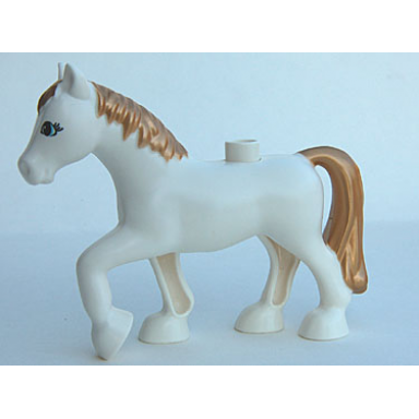 white duplo horse with gold mane and tail eyelashes pattern