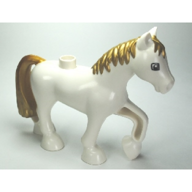 white duplo horse with gold mane and tail pattern