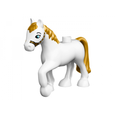 white duplo horse with gold mane and tail bridle pattern