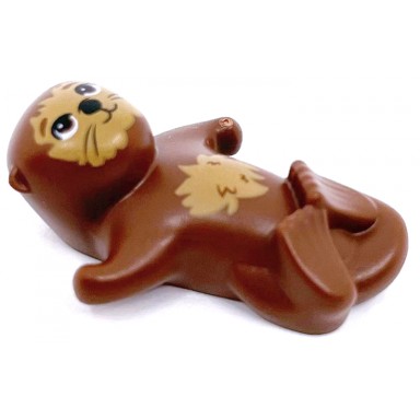 reddish brown sea otter friends lying on back with black nose and medium nougat fur pattern