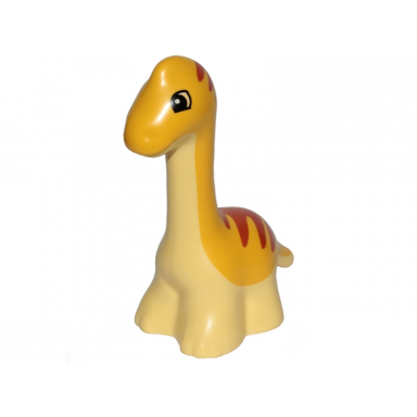 bright light yellow duplo dinosaur diplodocus baby with dark orange stripes pattern