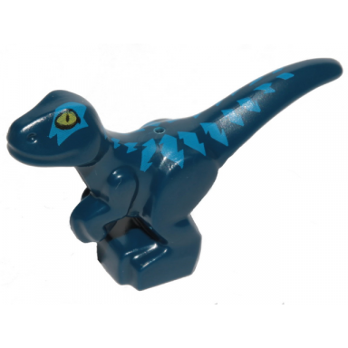 dinosaur baby standing with blue markings and yellow eyes pattern