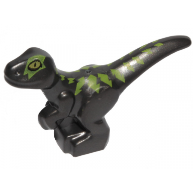 dinosaur baby standing with lime markings and yellow eyes pattern