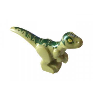 dinosaur baby standing with dark green markings and yellow eyes pattern jurassic world charlie