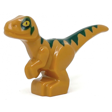 medium nougat dinosaur baby standing with dark green markings and yellow eyes pattern jurassic world echo
