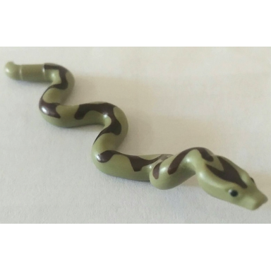 olive green snake large with raised head with black eyes and dark brown markings pattern