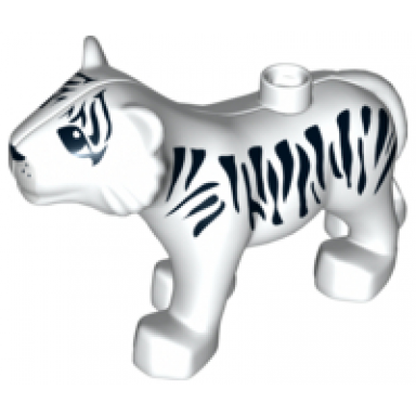 duplo tiger adult with white muzzle black stripes nose and eyes almond shaped pattern