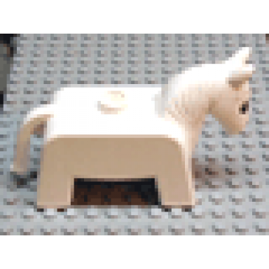 white duplo horse small with black and white eyes pattern