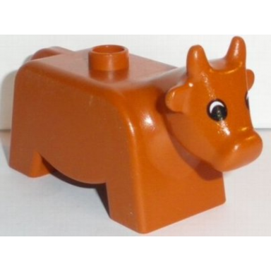 dark orange duplo cow adult with black and white eyes pattern