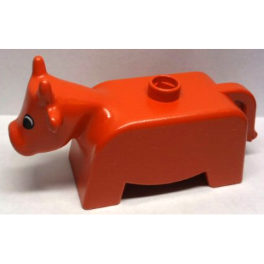 duplo cow adult with black and white eyes pattern