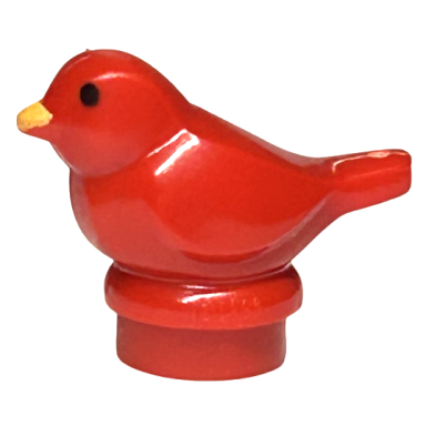 red bird small with black eyes and bright light orange beak pattern