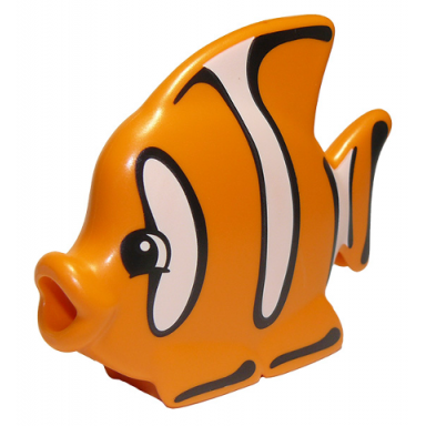 orange duplo butterfly fish with black outlined white stripes pattern
