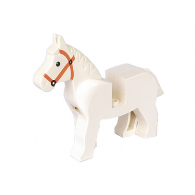 white horse with black eyes white pupils and dark orange bridle pattern