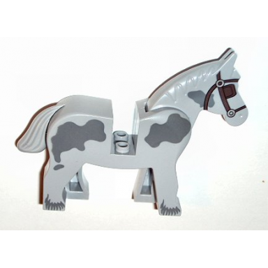 light bluish gray horse with dark bluish gray spots and covered eyes pattern