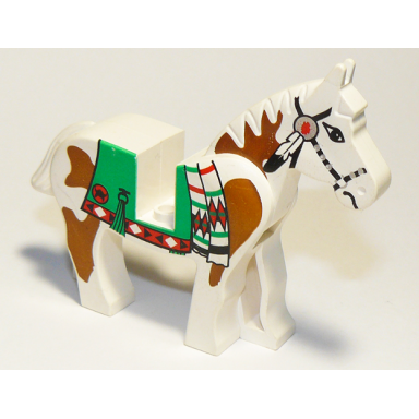 white horse with green blanket left side red hand pattern
