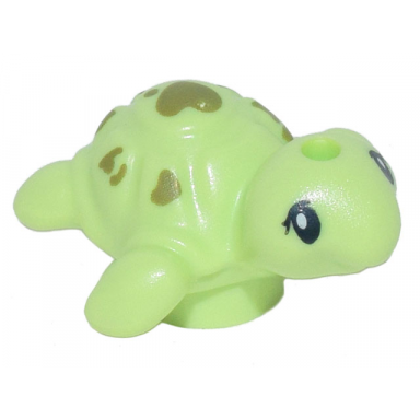 yellowish green turtle baby friends with black eyes and olive green spots pattern