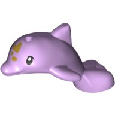 lavender dolphin baby friends jumping with black eyes and gold spots pattern